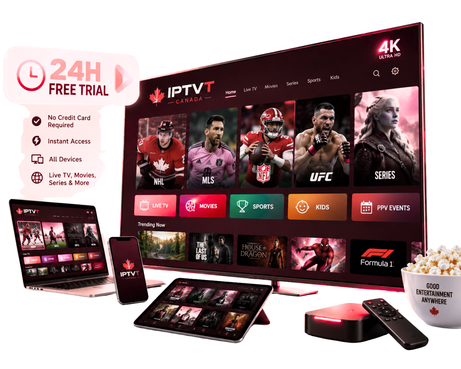 IPTV Canada free trial — streaming live TV and 4K movies on Smart TV, Fire Stick, and iPhone